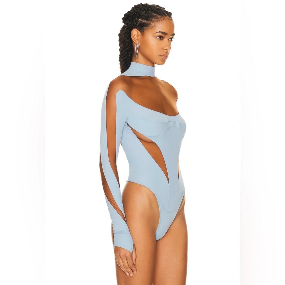NWT Mugler Illusion Cut Bodysuit in Light Blue EU38 - Picture 3 of 9